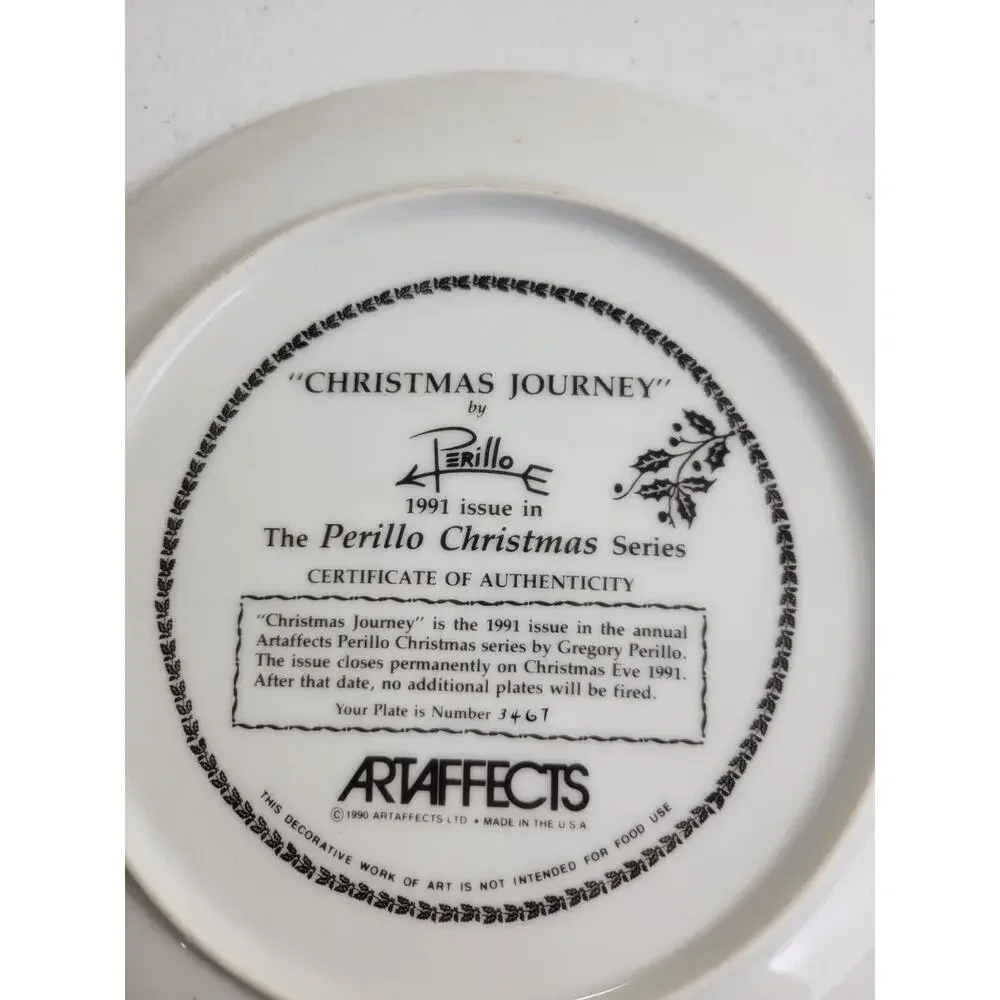 1991 Artaffects Christmas Journey #3467 Gregory Perillo Collectible Plate 9.5